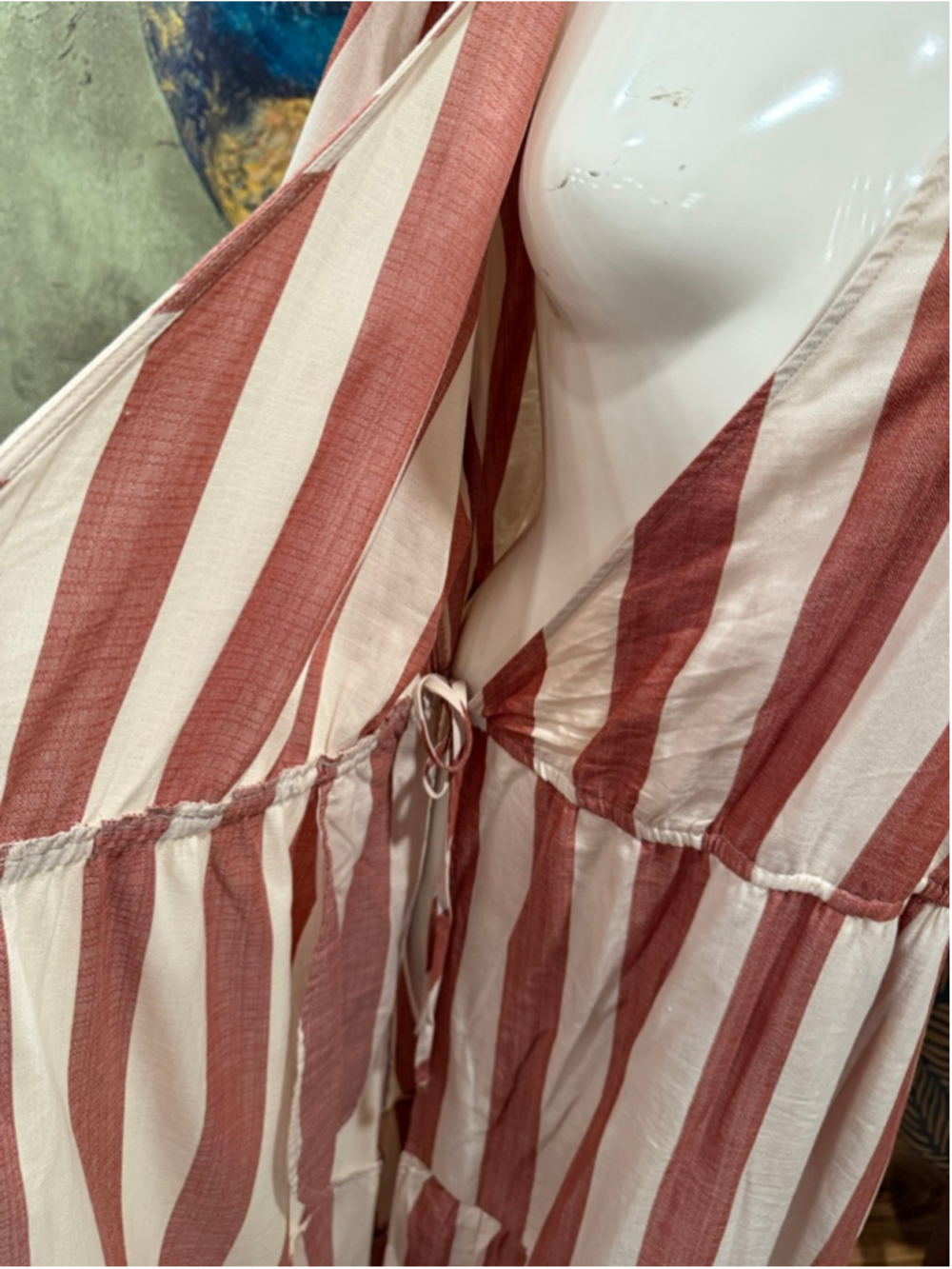 Knox Rose Maxi Wrap Dress XL Pink Cream Stripe Cotton Coastal Resort Tiered Pock - Picture 7 of 13